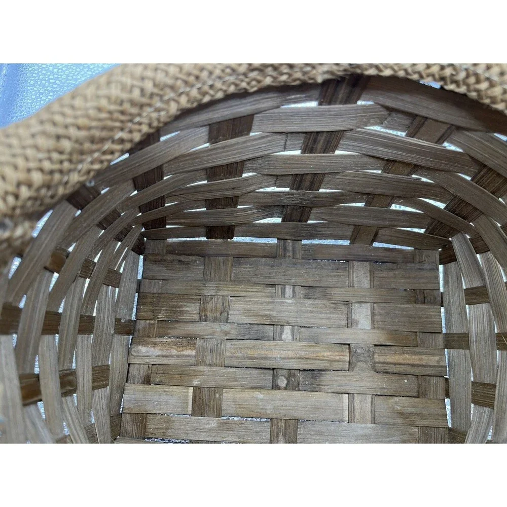 8 Inch Stenciled Basket Burlap Lined Edge And Handles. “Garlic”